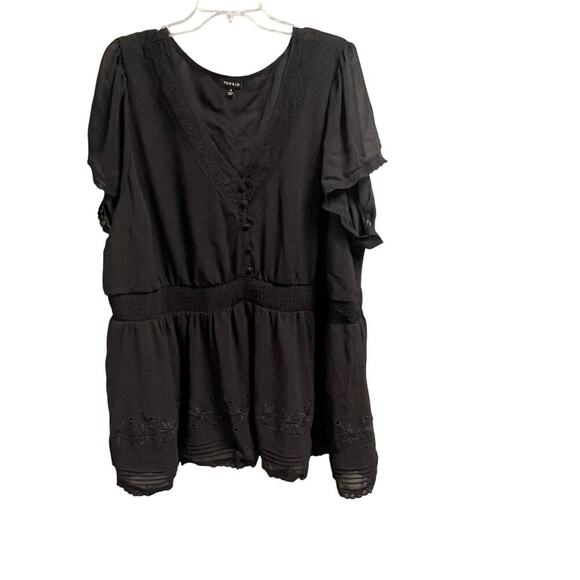 Torrid Size 4 Black Chiffon Top Embroidered Floral Short Sleeve Blouse - Picture 1 of 6